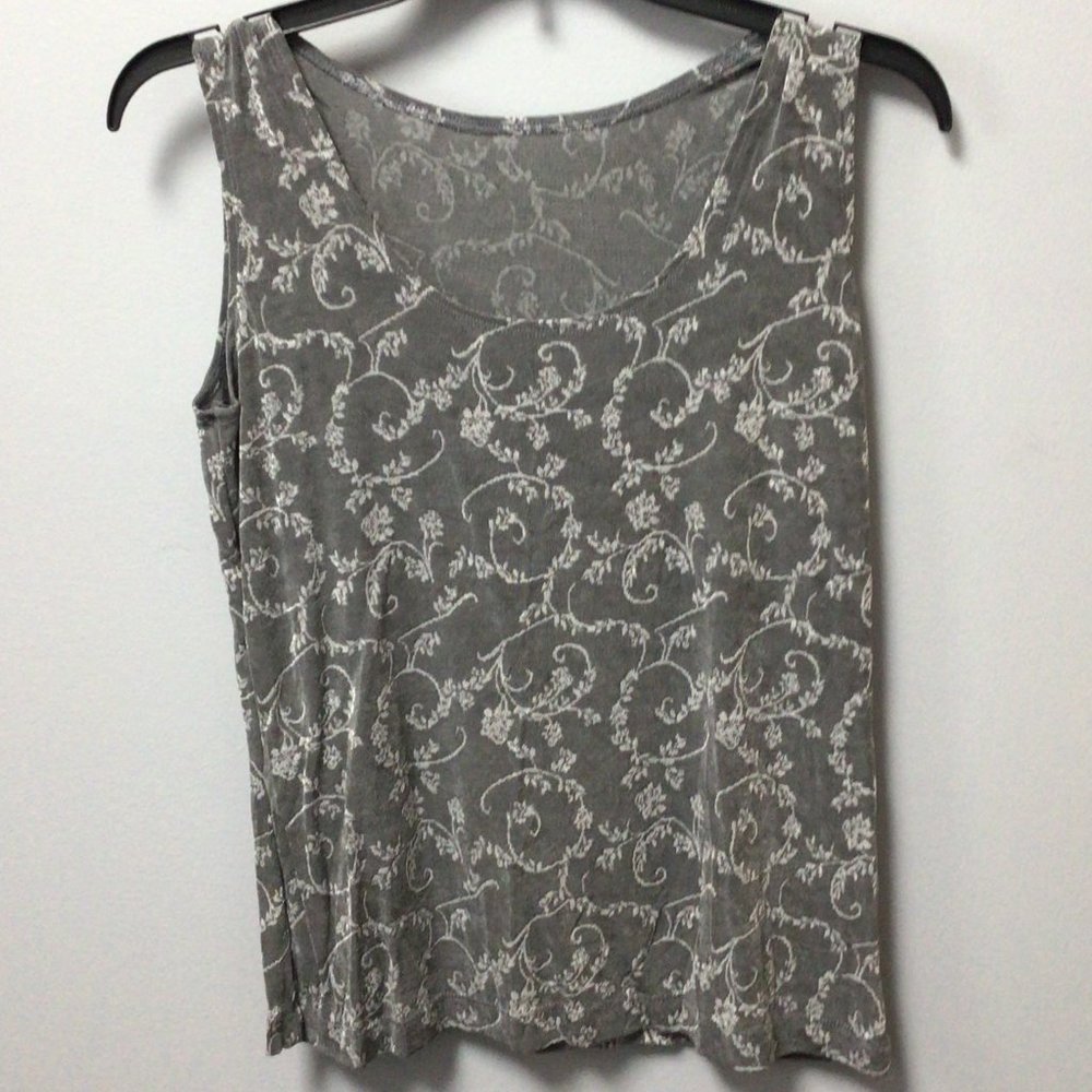 Weekenders - Gray with white floral design tank top